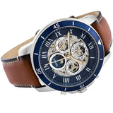 Fossil Grant Sport Automatic Skeleton Blue Dial Brown Leather Strap Watch for Men - ME3140