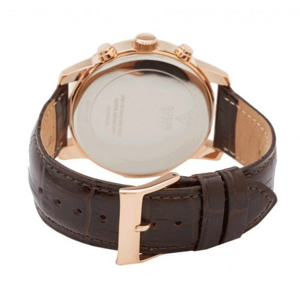 Guess Horizon Quartz Champagne Dial Brown Leather Strap Watch For Women - W0380G4