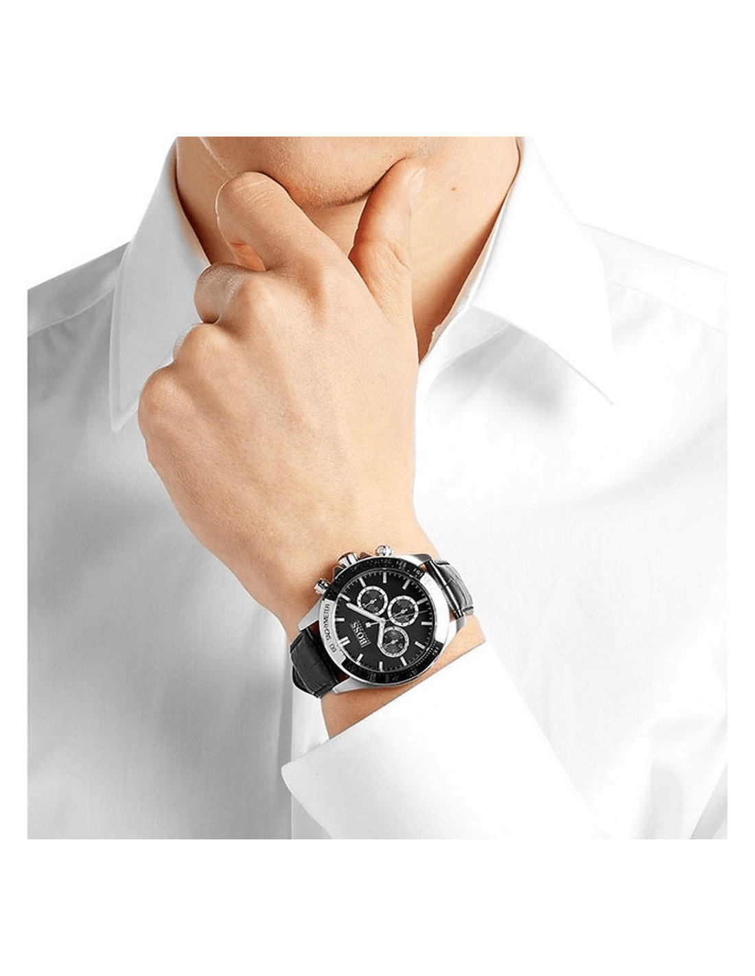 Hugo Boss Ikon Black Dial Black Leather Strap Watch for Men - 1513178