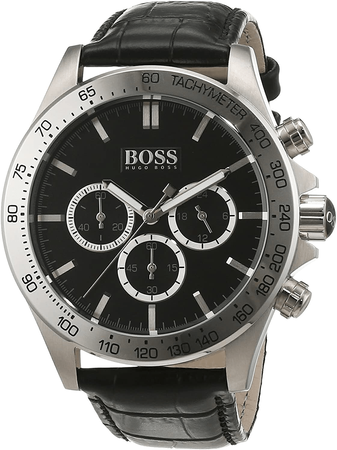 Hugo Boss Ikon Black Dial Black Leather Strap Watch for Men - 1513178