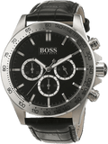 Hugo Boss Ikon Black Dial Black Leather Strap Watch for Men - 1513178