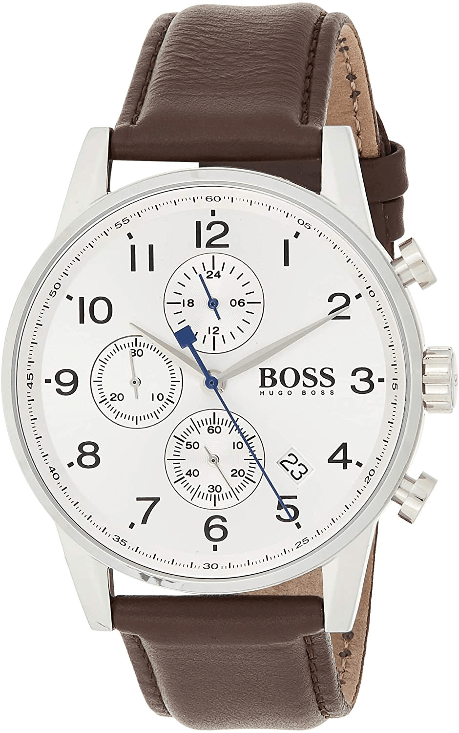 Hugo Boss Navigator White Dial Brown Leather Strap Watch for Men - 1513495