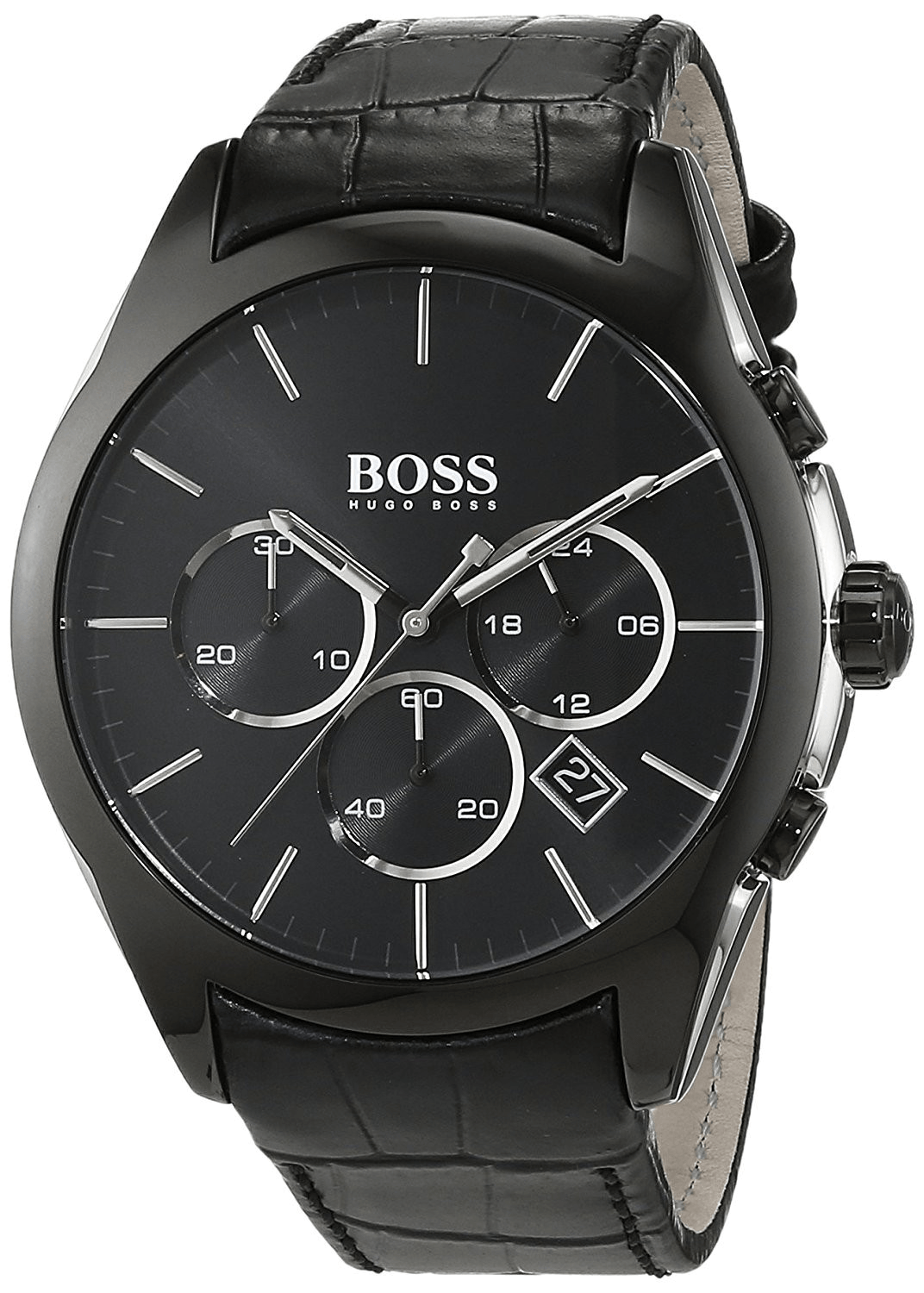 Hugo Boss Onyx Black Dial Black Leather Strap Watch for Men - 1513367