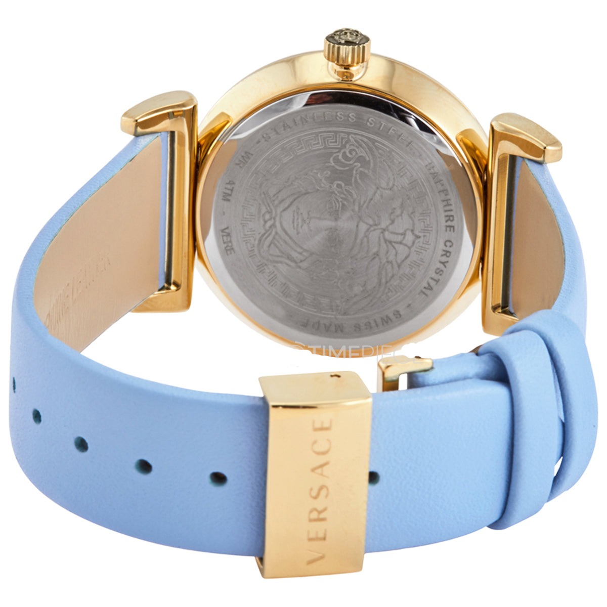Versace V-Motif Grey Dial Blue Leather Strap Watch for Women - VERE00318