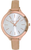 Michael Kors Runway Slim Quartz White Dial Beige Leather Strap Watch For Women - MK2284