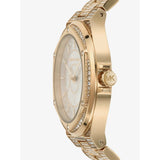 Michael Kors Lennox Three Hand Crystals White Dial Gold Steel Strap Watch For Women - MK6991