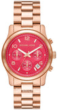 Michael Kors Runway Chronograph Pink Dial Rose Gold Steel Strap Watch For Women - MK7352