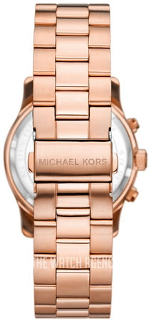 Michael Kors Runway Chronograph Pink Dial Rose Gold Steel Strap Watch For Women - MK7352