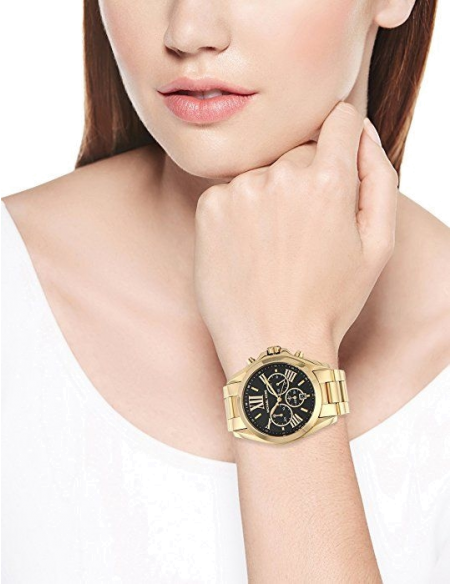 Michael Kors Bradshaw Black Dial Gold Steel Strap Watch for Women - MK5739