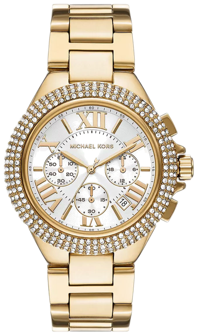 Michael Kors Camille Chronograph White Dial Gold Steel Strap Watch For Women - MK6994