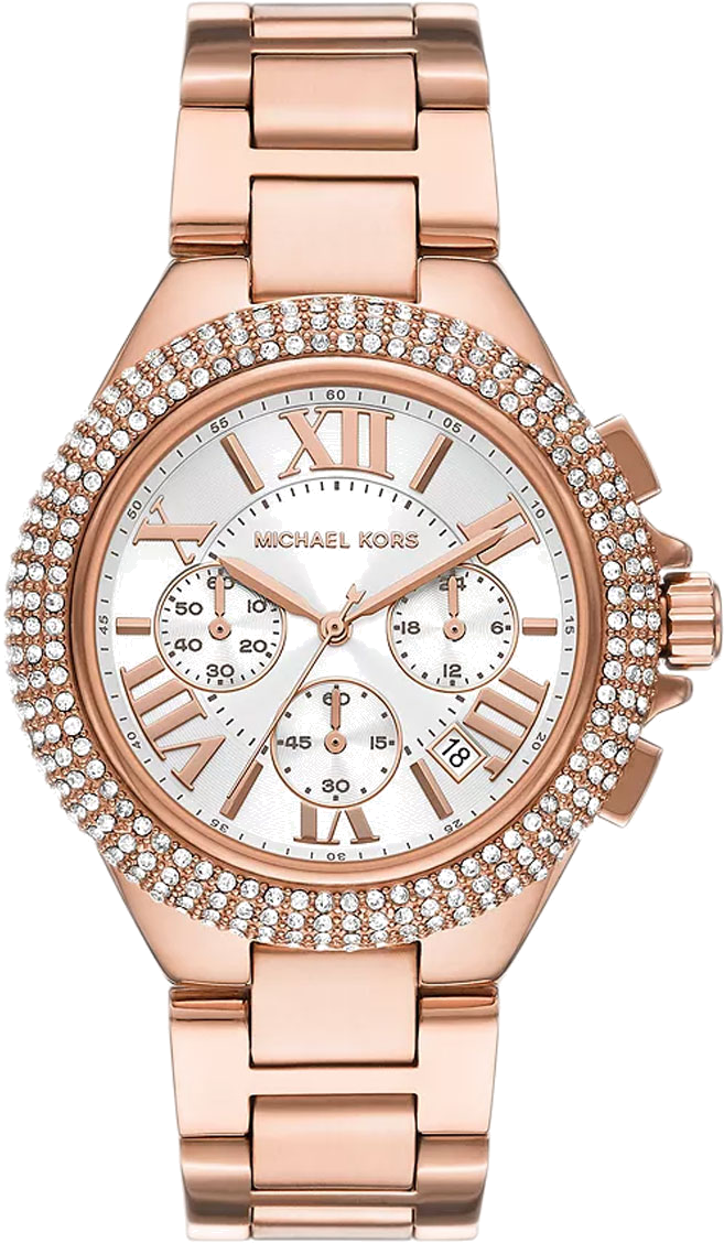 Michael Kors Camille Chronograph White Dial Rose Gold Steel Strap Watch For Women - MK6995