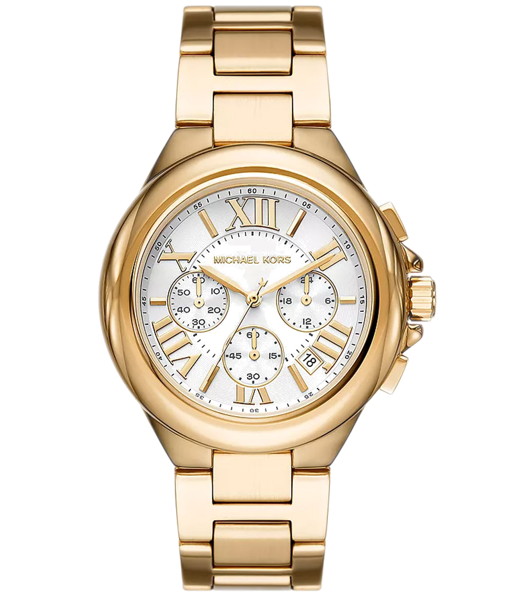 Michael Kors Camille Chronograph White Dial Gold Steel Strap Watch For Women - MK7270
