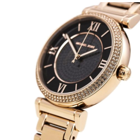 Michael Kors Catlin Black Diamonds Dial Rose Gold Steel Strap Watch for Women - MK3356