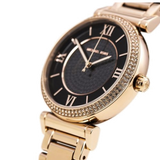 Michael Kors Catlin Black Diamonds Dial Rose Gold Steel Strap Watch for Women - MK3356