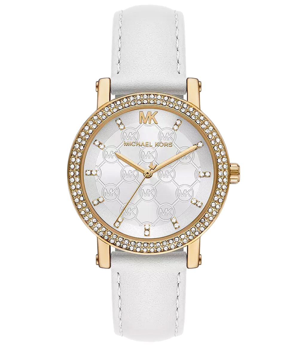Michael Kors Corey Three Hand White Dial White Leather Strap Watch For Women - MK2985
