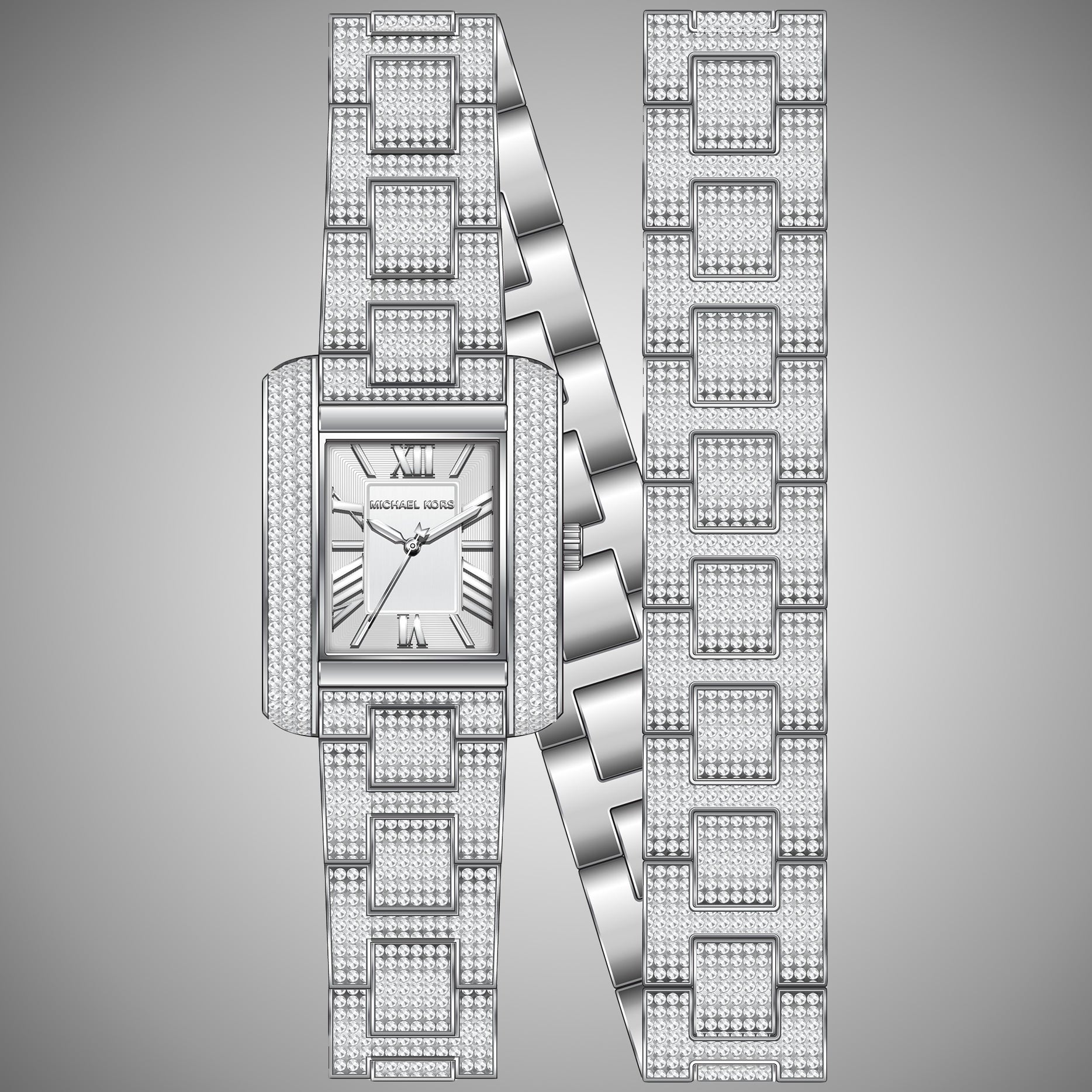 Michael Kors Emery Pave Double Wrap Crystals White Dial Silver Steel Strap Watch for Women - MK4836