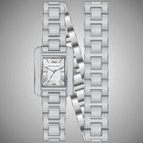 Michael Kors Emery Pave Double Wrap Crystals White Dial Silver Steel Strap Watch for Women - MK4836
