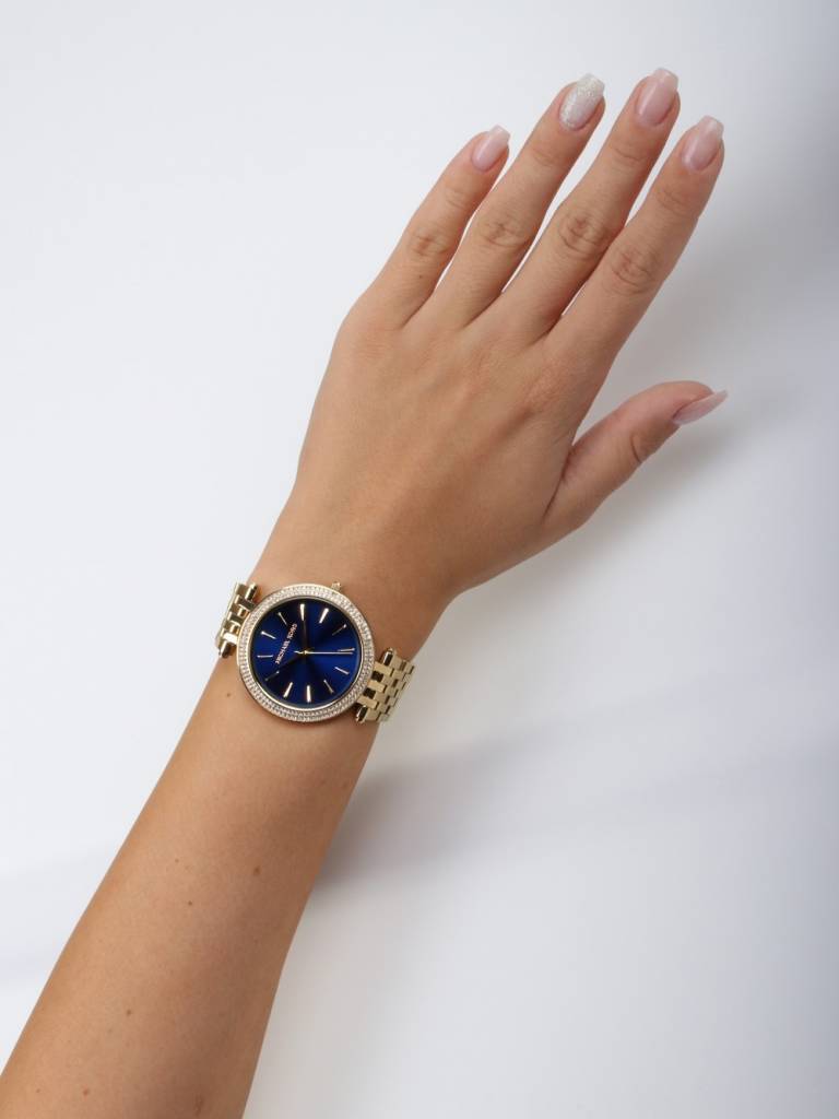 Michael Kors Darci Blue Dial Gold Steel Strap Watch for Women - MK3406
