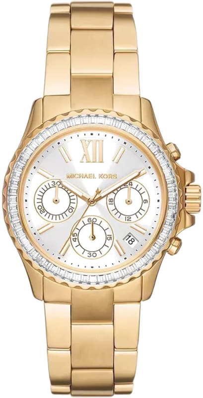 Michael Kors Everest Chronograph White Dial Gold Steel Strap Watch For Women - MK7212