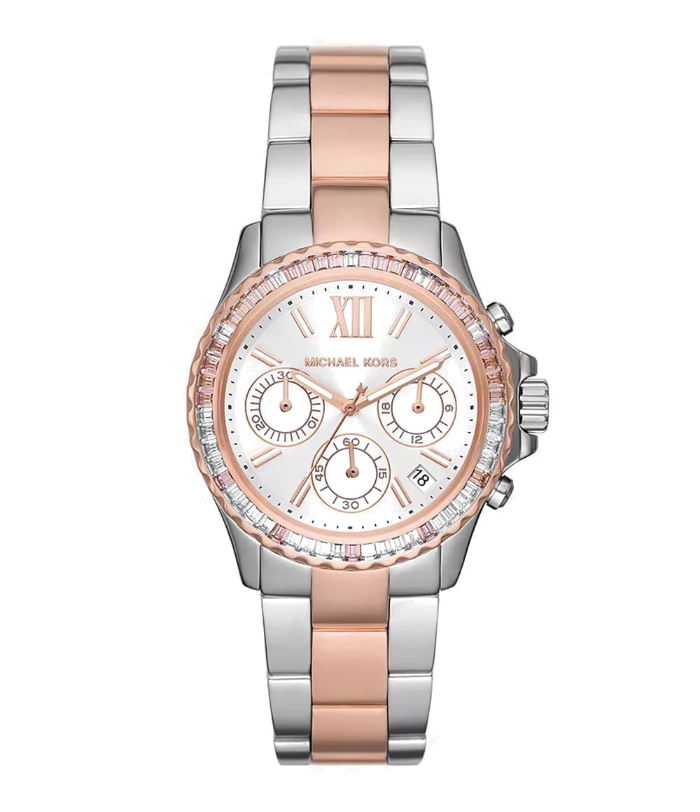 Michael Kors Everest Chronograph White Dial Two Tone Steel Strap Watch For Women - MK7214