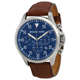 Michael Kors Gage Chronograph Blue Dial Brown Leather Strap Watch For Men - MK8362