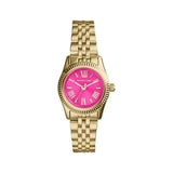 Michael Kors Lexington Quartz Pink Dial Gold Steel Strap Watch For Women - MK3270