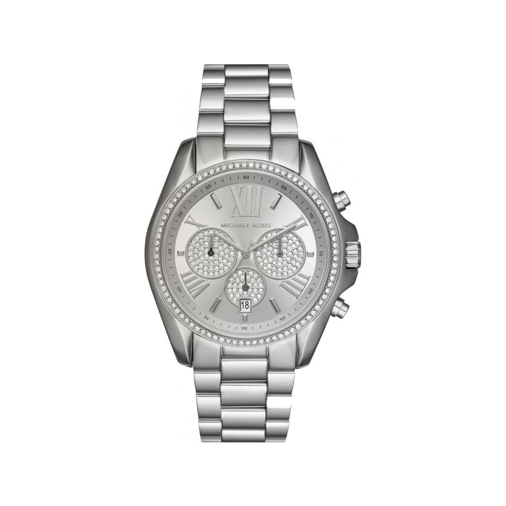 Michael Kors Bradshaw Chronograph Silver Dial Silver Steel Strap Watch For Women - MK6537