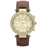 Michael Kors Parker Champagne Gold Dial Brown Leather Strap Watch for Women - MK2249