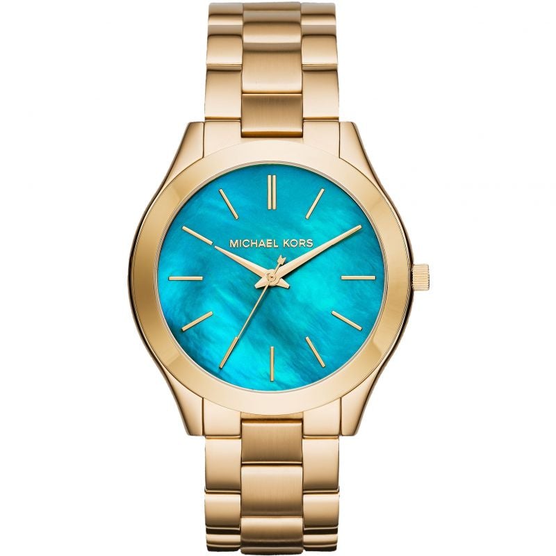 Michael Kors Slim Runway Blue Dial Gold Steel Strap Watch for Women - MK3265