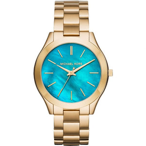 Michael Kors Slim Runway Blue Dial Gold Steel Strap Watch for Women - MK3265
