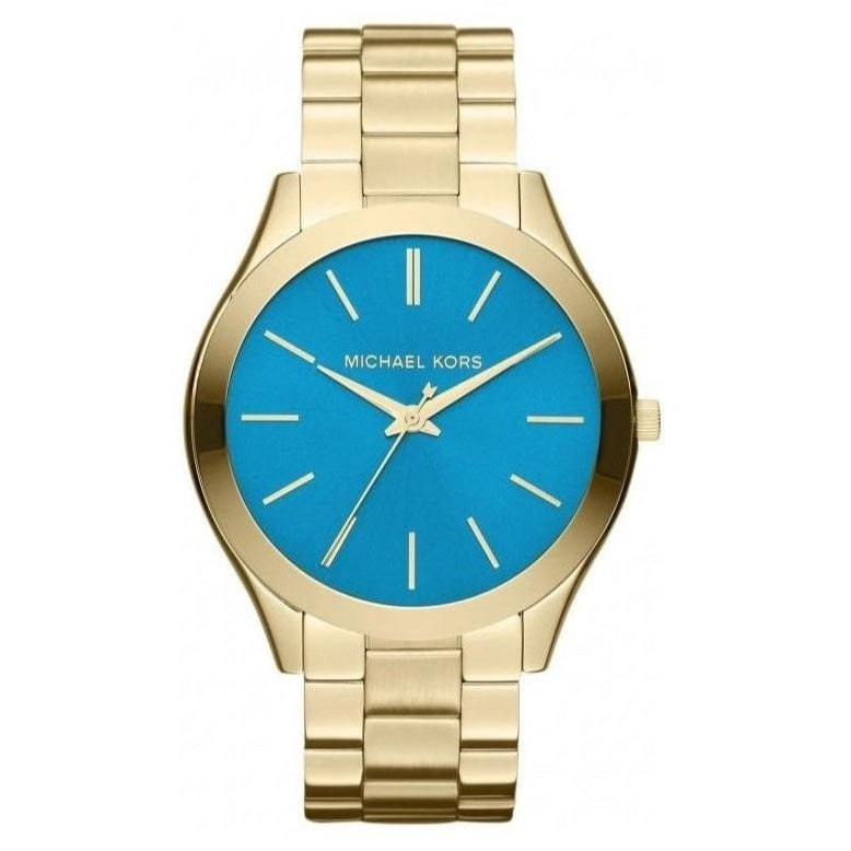Michael Kors Slim Runway Blue Dial Gold Steel Strap Watch for Women - MK3265