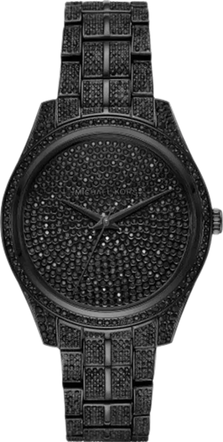 Michael Kors Lauryn Analog Crystals Black Dial Black Steel Strap Watch For Women - MK3980