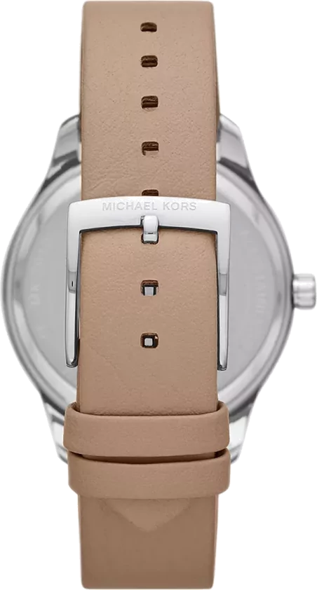 Michael Kors Layton Mother of Pearl White Dial Brown Leather Strap Watch For Women - MK2910