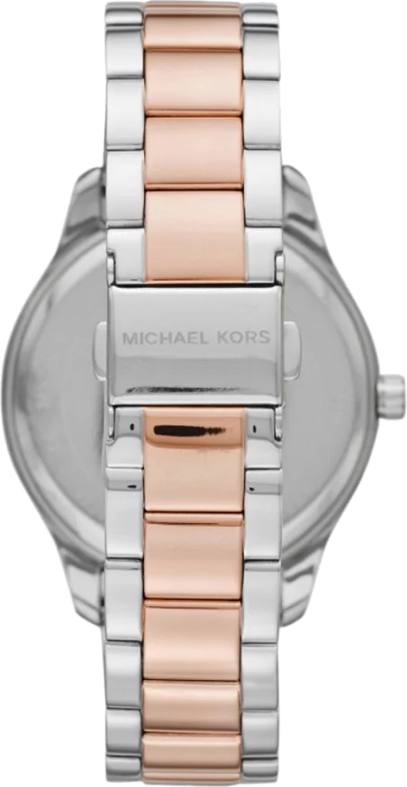 Michael Kors Layton Three Hand Mother of Pearl White Dial Two Tone Steel Strap Watch For Women - MK6849