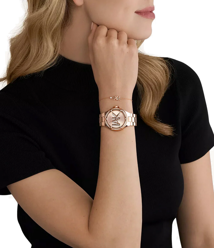 Michael Kors Lennox Three Hand Rose Gold Dial Rose Gold Steel Strap Watch For Women - MK1063
