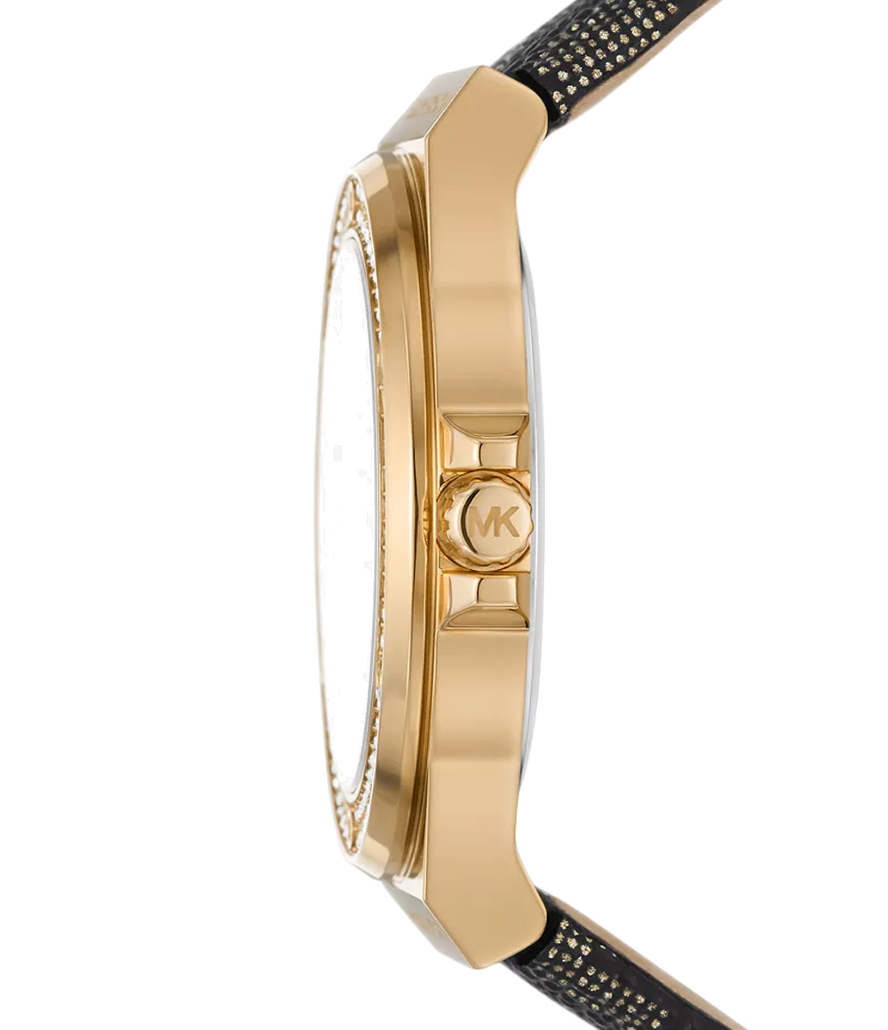 Michael Kors Lennox Three Hand Black Dial Black Leather Strap Watch For Women - MK7307