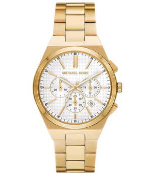 Michael Kors Lennox Chronograph White Dial Gold Steel Strap Watch For Men - MK9120