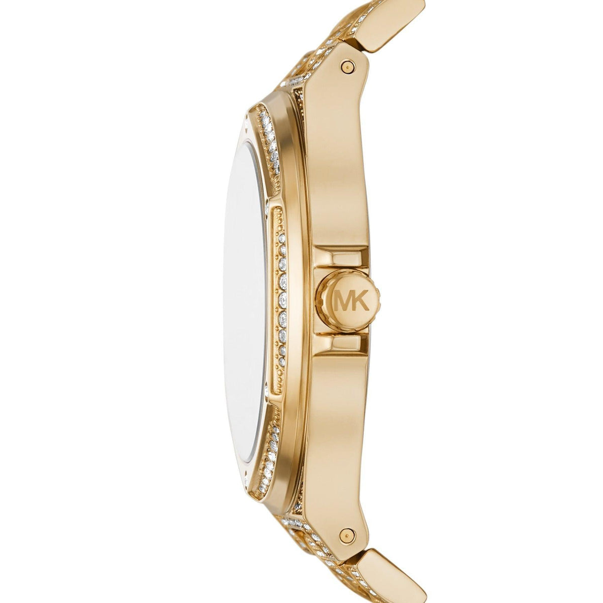 Michael Kors Lennox Three Hand Crystals White Dial Gold Steel Strap Watch For Women - MK6991