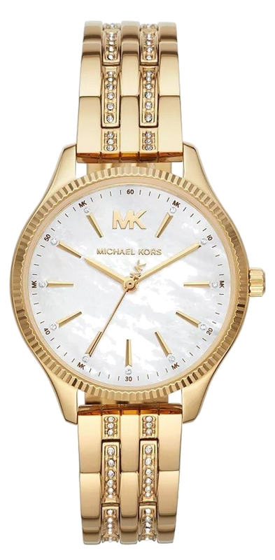 Michael Kors Lexington Three Hand White Dial Gold Steel Strap Watch For Women - MK4492