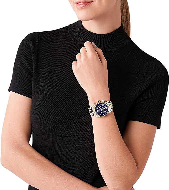 Michael Kors Lexington Chronograph Blue Dial Two Tone Steel Strap Watch For Women - MK7218