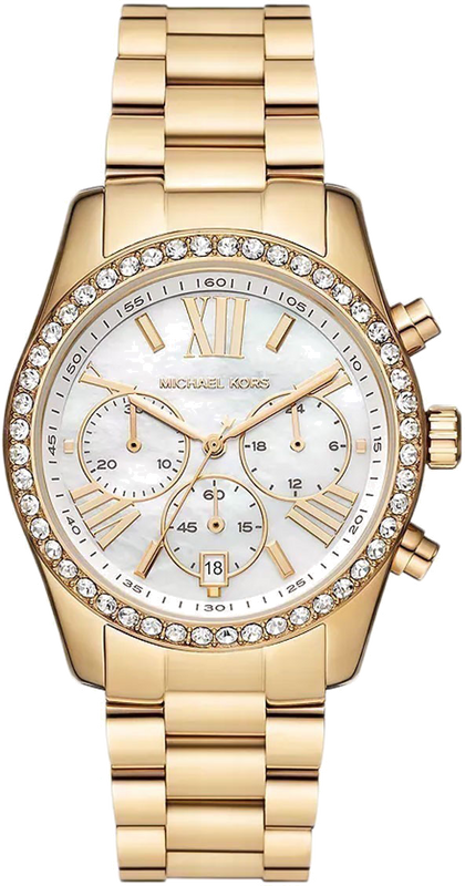 Michael Kors Lexington Mother of Pearl White Dial Gold Steel Strap Watch For Women - MK7241