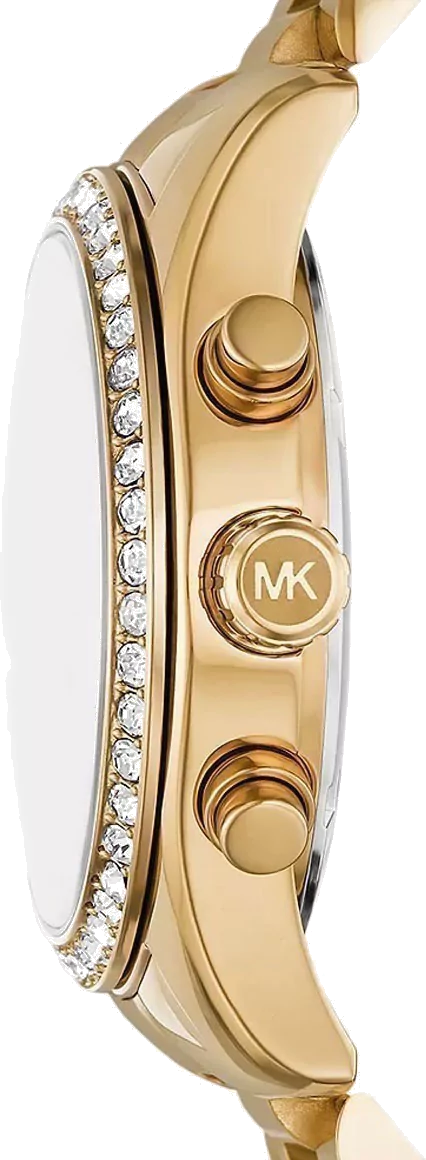 Michael Kors Lexington Chronograph Gold Dial Gold Steel Strap Watch For Women - MK7377