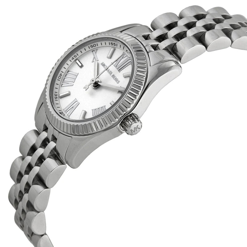 Michael Kors Lexington Quartz White Dial Silver Steel Strap Watch For Women - MK3228