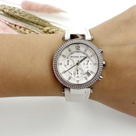 Michael Kors Parker White Dial White Leather Strap Watch for Women - MK2277