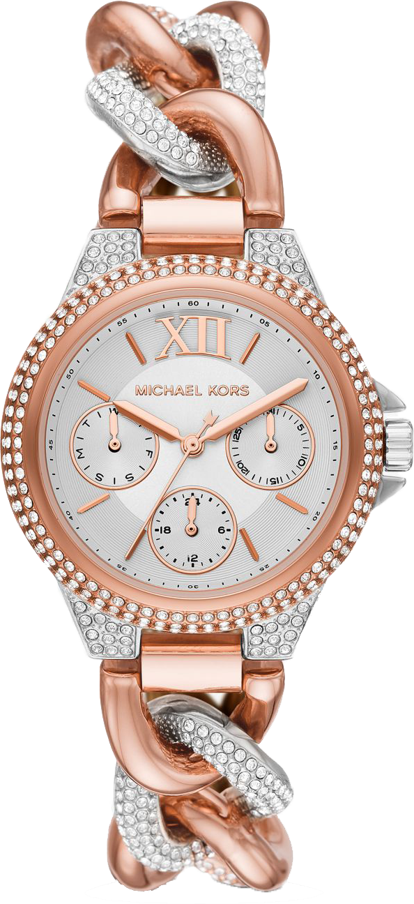Michael Kors Camille Pavé Chronograph Silver Dial Two Tone Steel Strap Watch for Women - MK6843