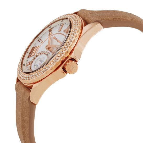 Michael Kors Mini Everest Crystals White Dial Brown Leather Strap Watch for Women - MK4719