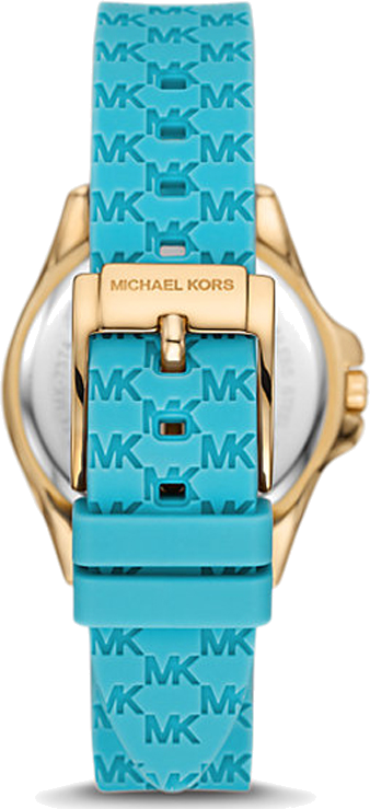Michael Kors Mini Pilot Quartz Gold Dial Blue Silicone Strap Watch For Women - MK7374
