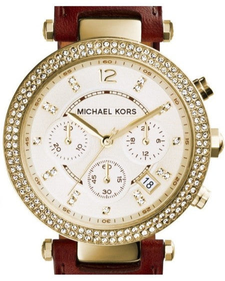 Michael Kors Parker Champagne Gold Dial Brown Leather Strap Watch for Women - MK2249