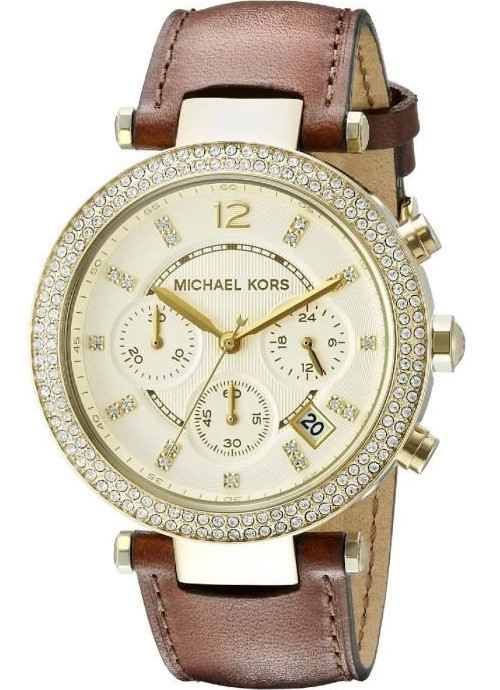 Michael Kors Parker Champagne Gold Dial Brown Leather Strap Watch for Women - MK2249