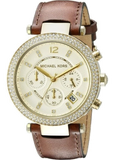 Michael Kors Parker Champagne Gold Dial Brown Leather Strap Watch for Women - MK2249